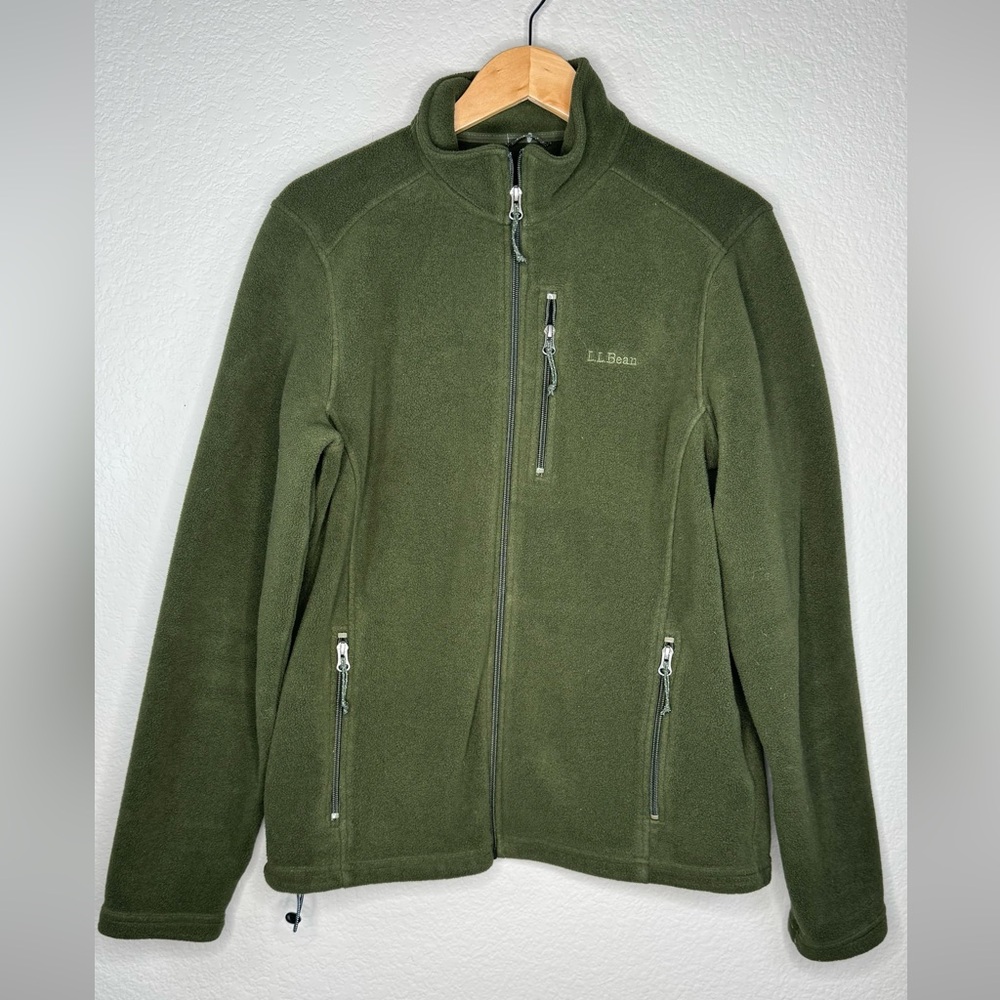 L.L.Bean Men’s Full‑Zip Fleece Jacket Size M Regular Olive Green‎ Soft Outdoor